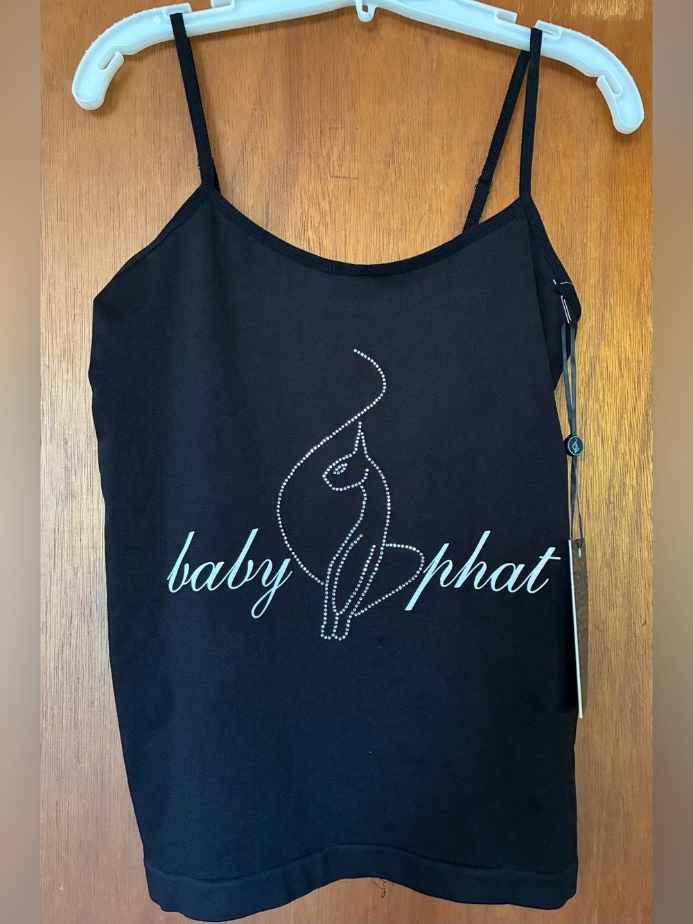 Baby Phat Black Spaghetti-Strap Cami with Rhinestone Cat Logo